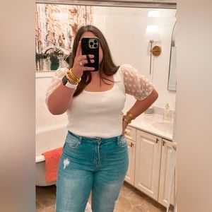 entro boutique white polka dot sleeve top nwt